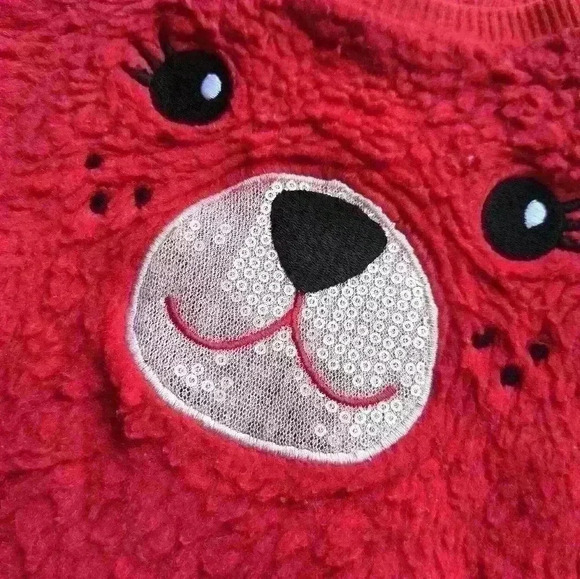 Annette Kids Girls Sequin Bear Face Fuzzy Sweater Red Size 24 Months - Picture 5 of 6